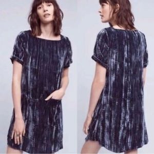 Anthropologie Floreat Crushed Blue Velvet Shift Dress Blue Holiday Whimsigoth